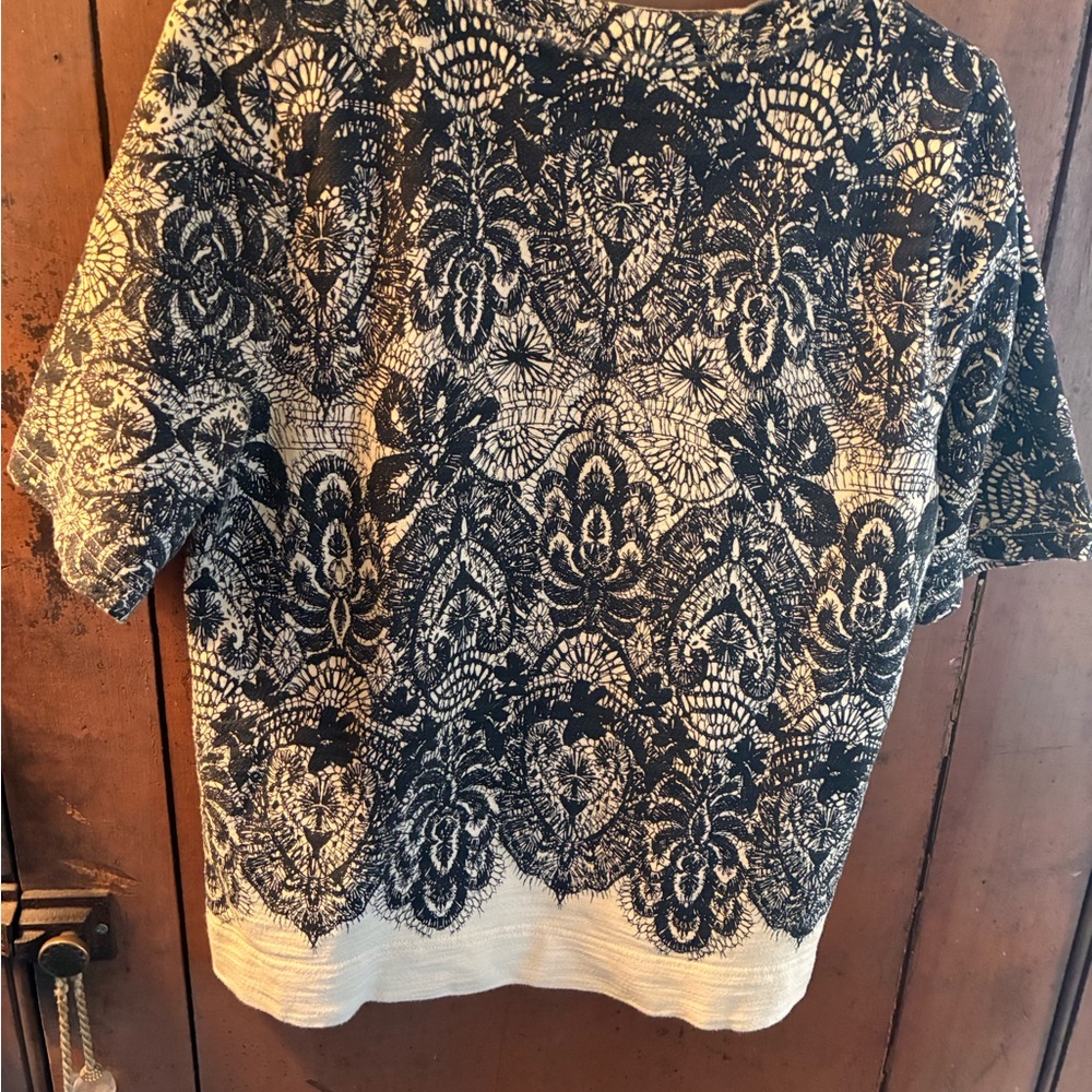 J. Crew Black and Cream Lace Short Sleeve Top - Picture 3 of 3